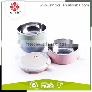 2.1L Three Layers Round Shape Heated Bento Stackable Stainless Steel Lunch Box thumbnail-1
