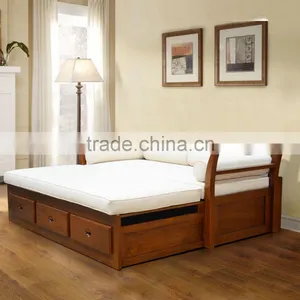 Daybed Sofa INDOOR With 3 Drawers Natural Grade A Teak Wood Furniture thumbnail-1