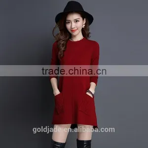 2016 Hot Sale Fashionable Pink Lady Long Sleeve Patchwork Women Wool Sweater thumbnail-2