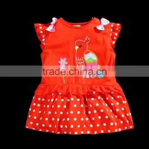 2016 Casual Kids Summer Single Jersey Knitting Bird Embroidery P[olka Dot Patterns Tops With Wave Stripe Pants Two Pieces Set thumbnail-2