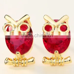 Cute Gold Color Red Zircon Oval Owl Women Jewelry Party Earring thumbnail-4