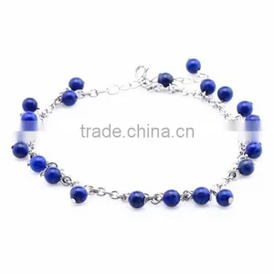 Pure Handmade Lapis Beads Charm Anklets Diy Lapis Charm Link Chain Anklet Bracelet for Women thumbnail-1