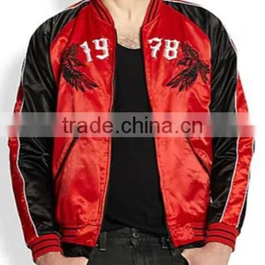 Embroidered Satin Bomber Jacket,sporty Cool Jacket,rib Collar and Sleeve Cuff Jacket thumbnail-3