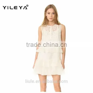 Latest Summer Chiffon Casual Short Dress With the Floral Lace and Ruffled Tiers Sleevelesss Elegant Dress thumbnail-1