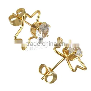 Made Stainless Steel Cubic Zirconia Star Diamond Stud Earring thumbnail-2
