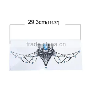 Paper Removable Waterproof Temporary Sternum Tattoo Sticker Body Art Blue Flower Pattern Temporary Tattoos For Men thumbnail-2