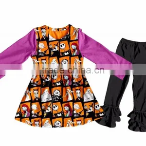 2017 Halloween Style Children Girls Outfits Long Sleeve Frock Clothing Manufacturer Cotton Knitted Kid Girl Clothing Sets thumbnail-3
