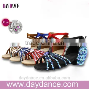 Children Kid Rhinestone Low Heel Modern Shoes Girls Diamond Ballroom Latin Dance Shoes thumbnail-1