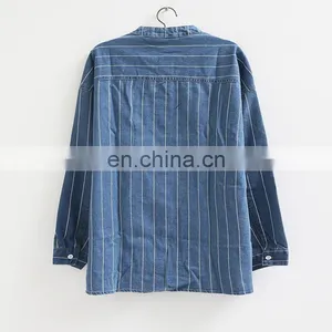 Female Long Striped Denim Coat Women Coat thumbnail-3