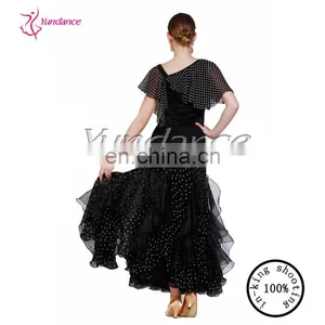 AB022A Chiffon Spot Black Professional Ballroom Dance Costumes thumbnail-4