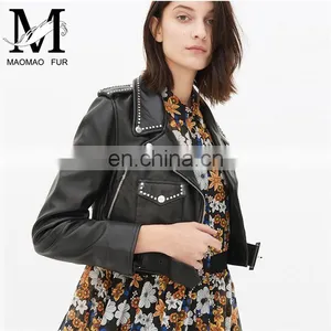 Genuine Cheap Ladies Leather Jacket For Girls Black Color Cool Style Fancy Leather Jacket thumbnail-1