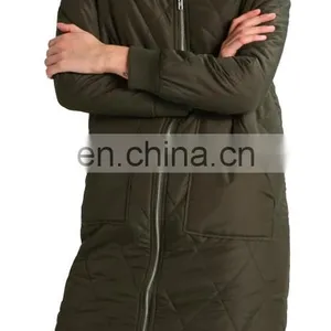Factory 100% Polyester Women Quilted Long Damiond Quilted Jacket thumbnail-3
