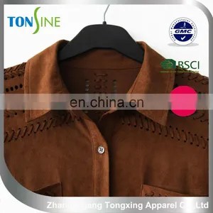 Women's Casual Suede Shirt With Long Sleeve thumbnail-3