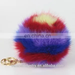 Wholesale Customized Colorsul Fluffy Faux Fur Pom Poms Ball Keychain Pom Pom Ball Pendant for Woman Cellphone/handbag/hats/Car thumbnail-3