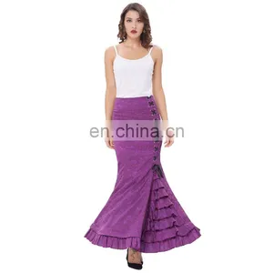 Belle Poque Women Vintage Retro Victorian Style High Stretchy Ruffled Fishtail Mermaid Long Skirt Women Sexy Skirts BP000204-4 thumbnail-2