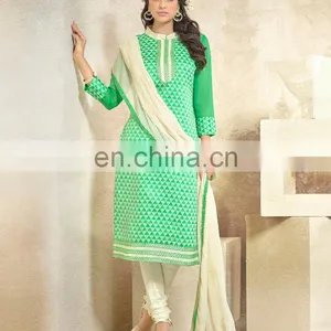 Green Colored Chanderi Suit. thumbnail-1