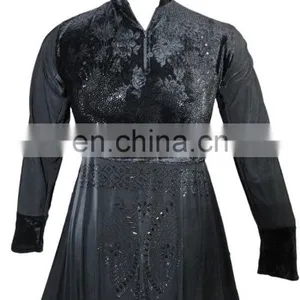 Designer Velvet Burkha With Black Diamond Stone Work / Floral Printed Casual Wear Latest Fancy Burqa (dubai Abaya 2017) thumbnail-2