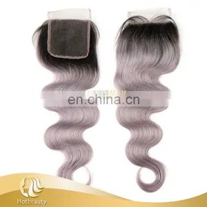 Fashion Grey Purple Color Free Part Lace Top Closure For Match The Grey Hair Weave thumbnail-1