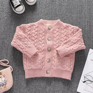 Long-sleeved Female Baby High-end Walker Clothes Solid Color Newborn Baby Button Clothes Baby Sweater thumbnail-2