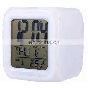 Amazon Hot Seller 7 Colors Changed Digital Thermometer Led Cube Alarm Clock thumbnail-3