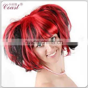 Short Black and Red Synthetic Ponytail Halloween Wigs thumbnail-1