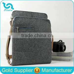 Gray Wool Felt Messenger Bag Felt Shoulder Bag With Retro Leather Straps thumbnail-1