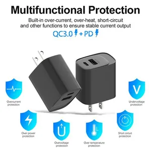 1a1c Output Us Plug 20W Fast Power Adapter 5V 3A, 9V 2.22A USB Transformer 12V 1.67A Type C Mobile Phone PD Charger thumbnail-3