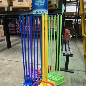 OEM Different Colour Soft Plastic Broom and Wooden Broom Stick With PVC Coated thumbnail-2