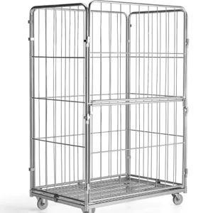 Supermarket Cargo Storage Steel Zinc Wire Mesh Roll Cage Container Pallet Trolley thumbnail-5