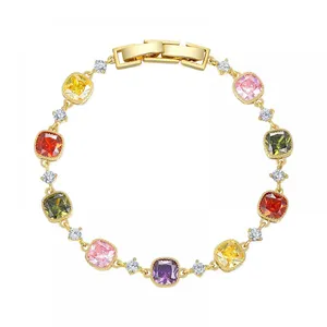 Beautiful Multi Shape Colorful Cubic Zirconia Link Chain Bracelets for Women Adjustable Trendy Hand Jewelry thumbnail-1