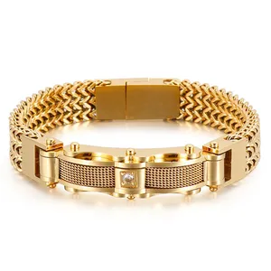 Luxury Bracelet for Men Gold Color 12MM Wide Stainless Steel Square Franco Link Chain Men's Wrist Bracelets With Magnet Clasp thumbnail-1