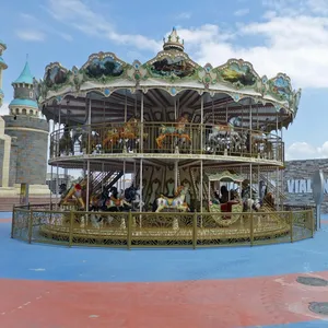 European Vintage Luxury Double Decker Carousel Fiberglass Double Layer Merry Go Round thumbnail-2