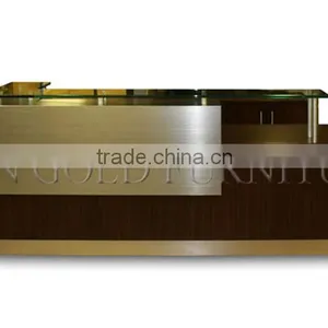 Modern High Glossy L Shape Glass Top and Wooden Office Reception Table(SZ-RT036) thumbnail-1