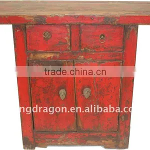 Chinese Antique Red Colour Small Cabinet With Two Drawer Two Door Cabinet 91*30*82cm thumbnail-1