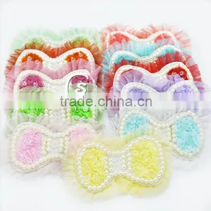 5" Chiffon Pearl Bows With Tulle Embellished With Beads and Sparkle Stones Quality Choice thumbnail-2