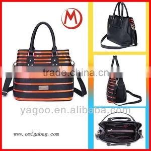 Red and Black Striped Tote Bags Bee Pattem Lady Handbags thumbnail-1