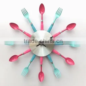 Colorful Kitchen Wall Clock With Knife , Fork and Spoon Hands thumbnail-1
