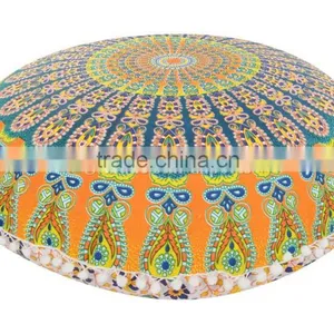 Indian Mandala Floor Cushions Round Ombre Large Pillow Cover Decorative Throw Pillows Pom Pom Roundie Boho Outdoor Cushion Cover thumbnail-1