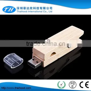 Natural Wooden Clip Usb Flash Drive, Bamboo Usb Stick, Clamp-shape Usb Stick 2.0 thumbnail-1