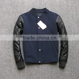 2015 Casual Men's Splicing Imitation Leather Sleeve Baseball Jacket thumbnail-2