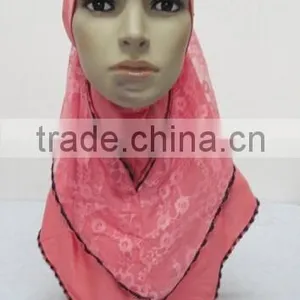 H259 Latest Muslim Hijab With Lace Layer thumbnail-1