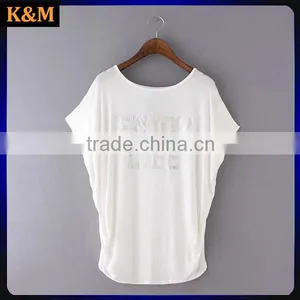 Ladies Custom Print t Shirt Casual Bat Wings Sleeves t Shirt thumbnail-1