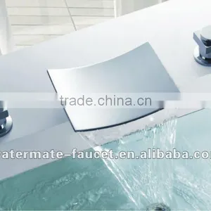 Double Handle 3-hole Waterfall Bath-tub Basin Mixer Tap thumbnail-1