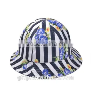 Fashion Bucket Hat Boonie Outdoor Cap Floral Print Striped thumbnail-1