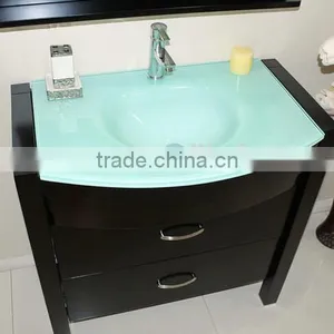 Black Bathroom Cabinet Green Glass Wash Basin Bathroom Furniture No.1004C thumbnail-2