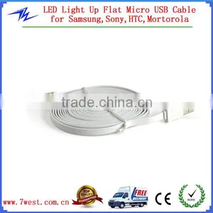 3M LED Light Up Flat Micro USB Data Cable Cord for Smartphone and Tablets thumbnail-1
