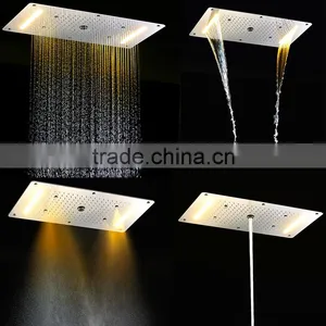 Hydro Power Led Shower Head 380*700mm Big Shower Faucet Stainless Steel Rainfall Waterfall Mist Bathroom Accessoy Embed Ceiling thumbnail-1