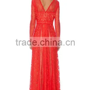 Christmas Gift for Women Long Sleeve Lace Evening Gown thumbnail-3