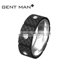 8mm (not Glue Carbon Fiber) Carbon Fiber Ring Tungsten Ring With Bezel Setting 3pcs cz thumbnail-2