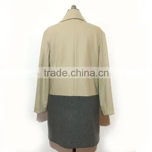 2016AW Woolen Garment Customized Woman's Fashion Long Coats Two Tone Joint thumbnail-3